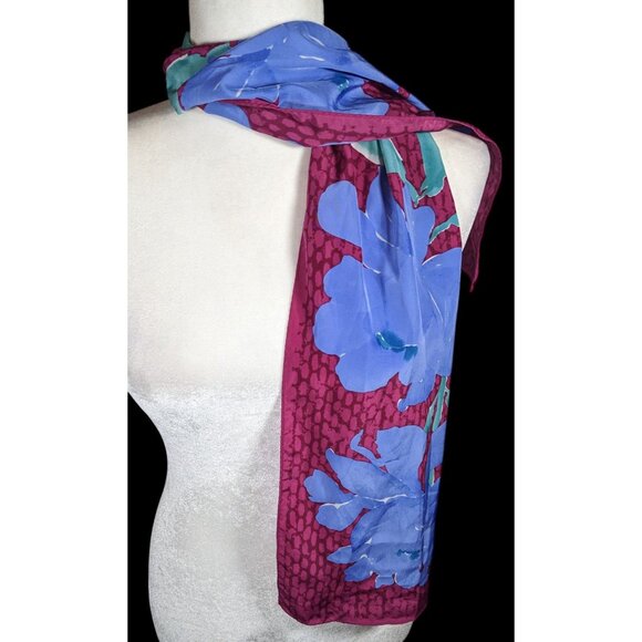 Vintage 70s Veresa By Vera Magenta And Periwinkle Floral Scarf - Picture 2 of 6